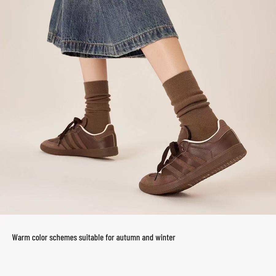 Women's Wool Cashmere Mid-Calf Socks - Warm, Solid, Coffee Color, Japanese Style 