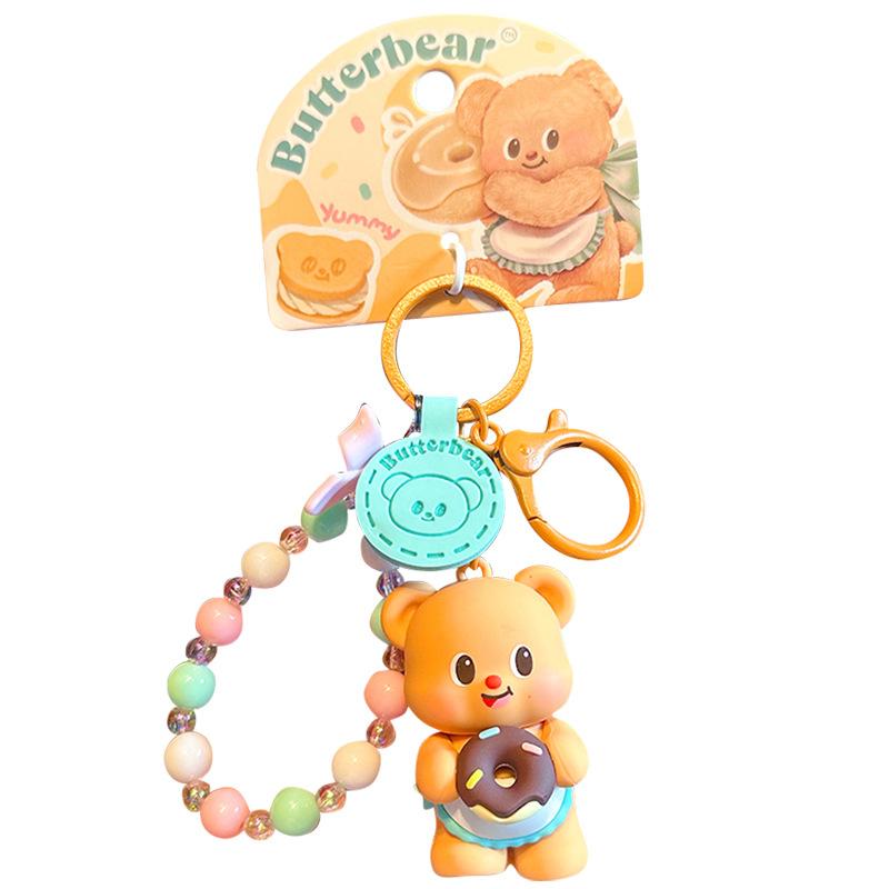 Butter Bear Keychain, Girl String Bead Chain, Cute Bag Pendant, Car Key Chain.