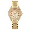3 Colors Available Round Full Crystal Ladies Watch Roman Numeral Stainless Steel Band Dress Quartz Wristwatch