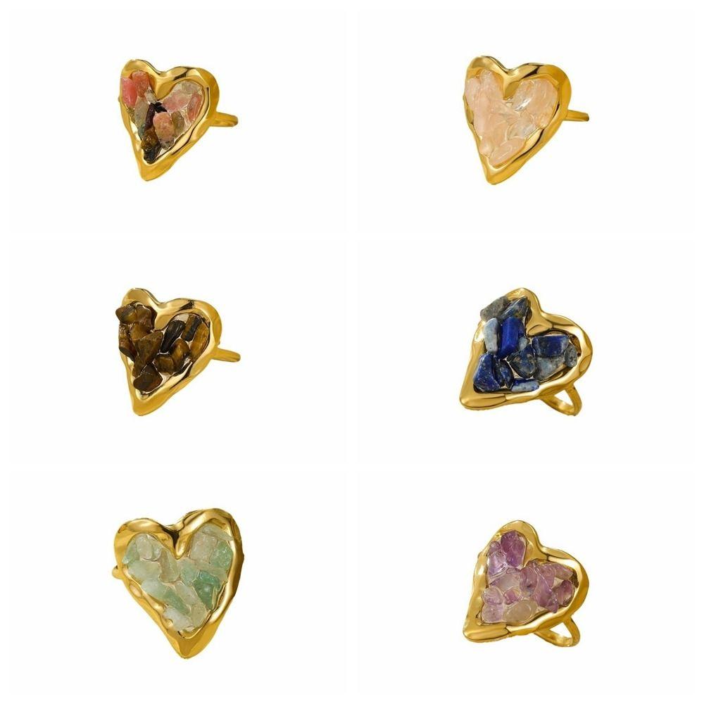 Light Luxury Heart-shaped Stone Ring Vintage Rhinestone Opening Ring Bohemian Ring Women Men