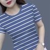 Plus Size Women's Belly-covering Black and White Striped Short-sleeved T-shirt Women's Loose New All-match Blouse Half-sleeved