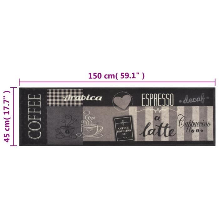VidaXL Washable Kitchen Rug Black Coffee Print 45x150 Cm Velvet 136555