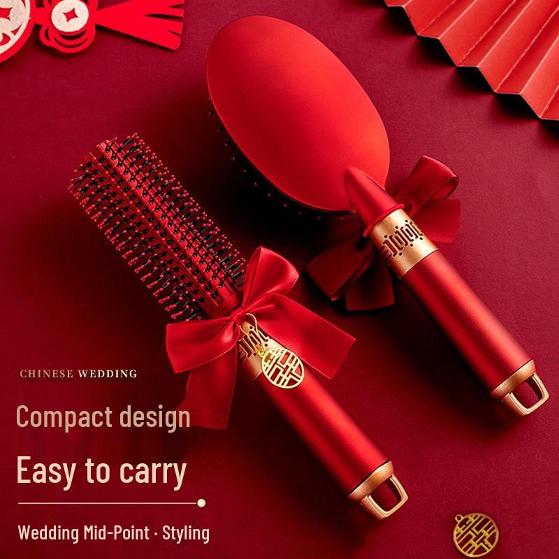 Red Cushion Comb Pair for Bride's Dowry - Wedding-Ready Accessory