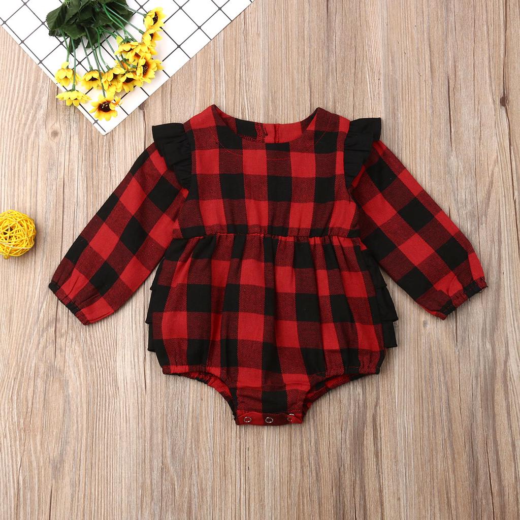 Neu Infant Kinder Baby Mädchen Plaid Kleidung Weihnachts Romper Overall