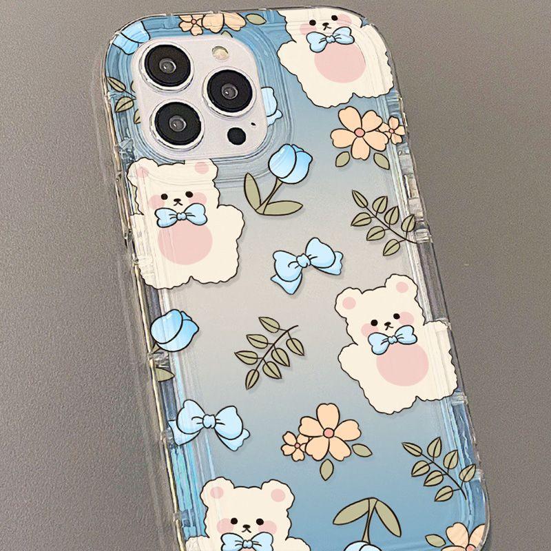 Flower Bear Applies To iPhone17Pormax Mobile Phone Case 16Pro Apple 12 All-inclusive 14/13 Protective Case 15