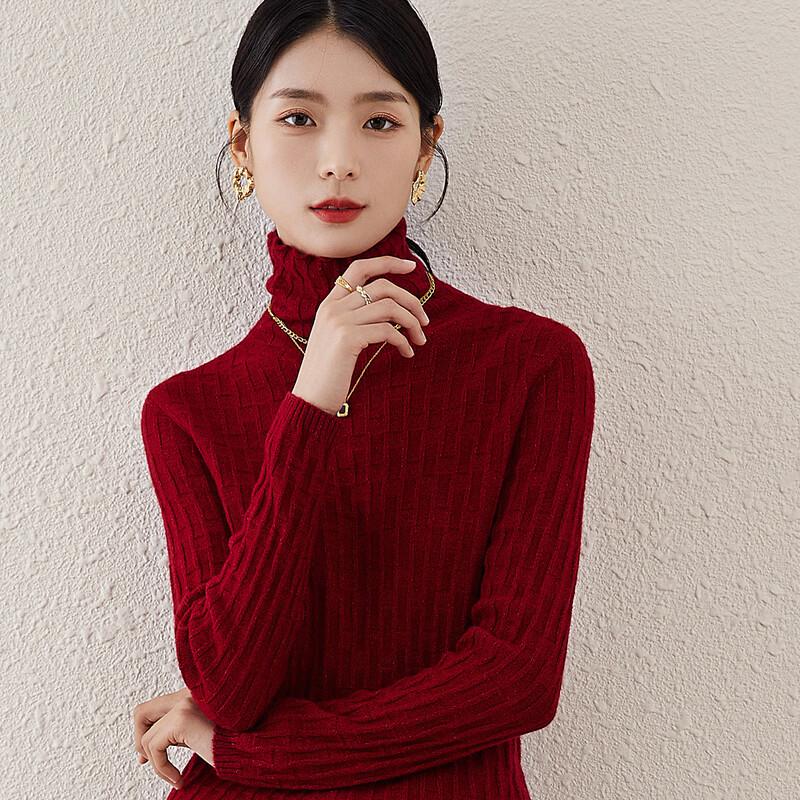 

TUHUANG Women s Seamless Wool Blend Turtleneck Sweater with Gold & Silver Thread 2XL