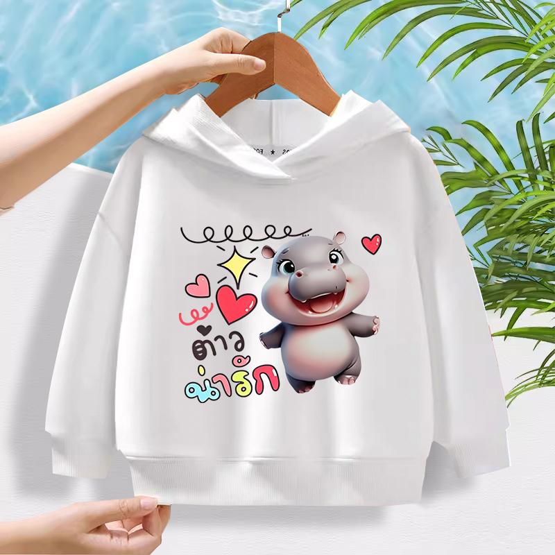 Nová Módní Vzor Hrocha Dětská Roztomilá Kreslená Ležérní Denní Mikina 100-160cm Pánské a Dámské Styly