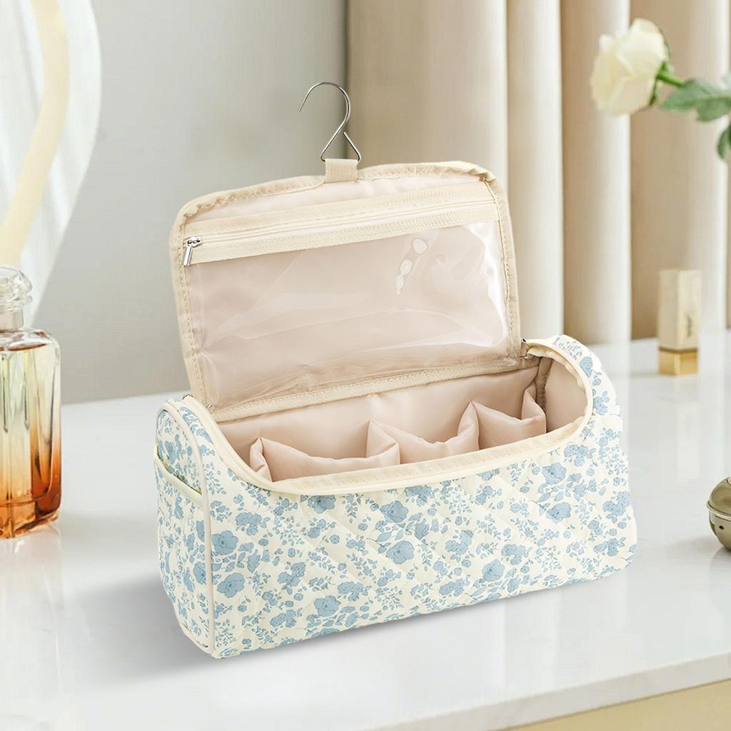 Quilted Travel Case with Hanging Hook Portable Storage Bag Large Capacity Floral Carrying Bag for Hair Curler Accessory