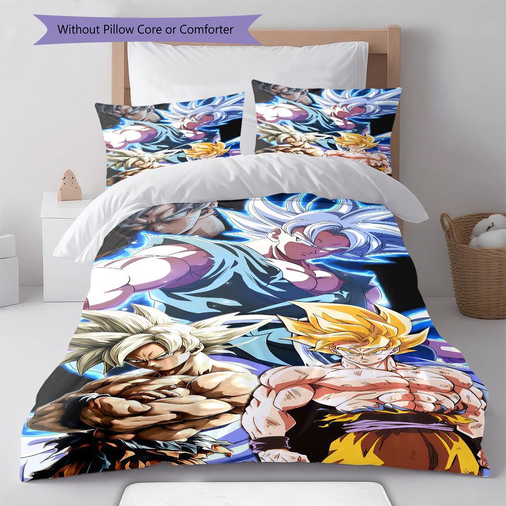 Dragon Ball Z Pattern Bedding,Quilt Set Quilt Cover Pillowcase Home Birthday Gift (1 * Duvet Cover + 2 * Pillowcase, Without Core)