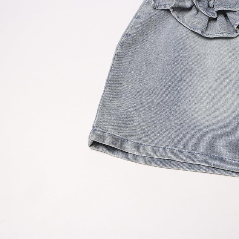 Südlicher Wind Denim Mini 3D Floral Trendig Koreanische Mode Damenrock, Rock, K-Pop Girls Hein-Stil, Print, Stilvoll, (JP, Alphabet, L, Blau)