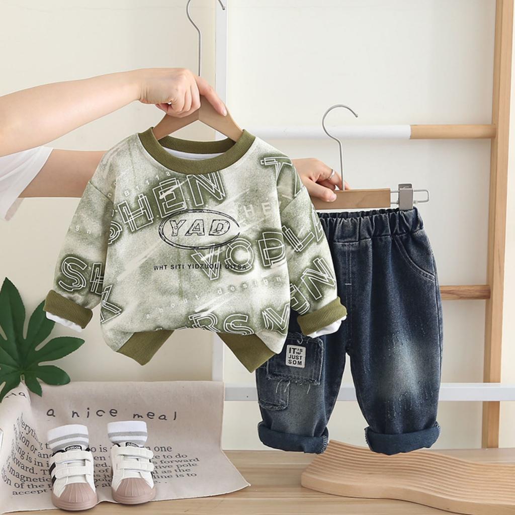 Detská ležérna súprava s dlhým rukávom, pohodlné outfity na každodenné nosenie