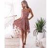 Women Elegant Floral Embroidery Lace Dress Backless Sleeveless Irregular Hem Sling Party Dress