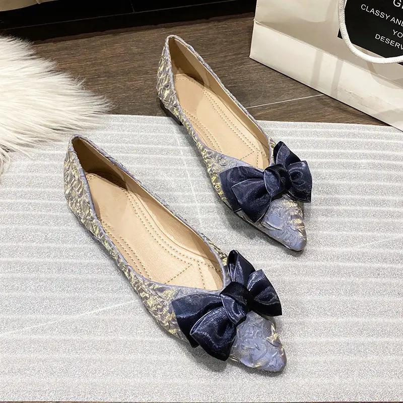 Pointed Toe Low Heel Elegant Blue Party Shoes for Women Summer 2025 High Quality Fashion Beau Today Price Non Slip Woman Flats