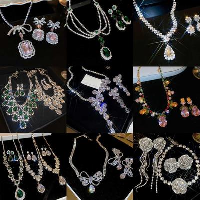 Elegant French Zircon Butterfly Jewelry Set: Necklace & Earrings
