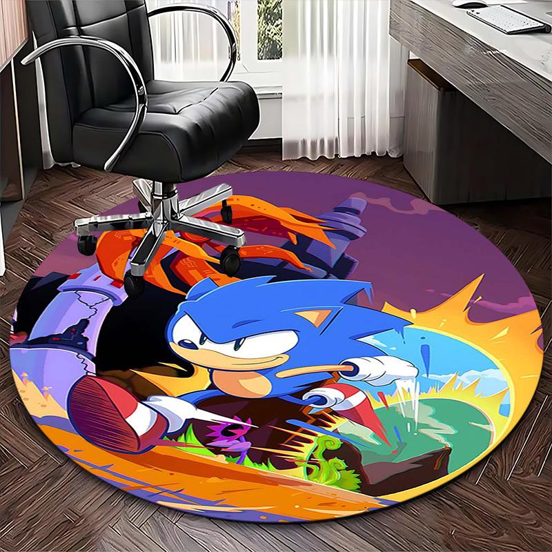1pc Sonic the Hedgehog Round Carpet - Anime Design Chair Mat for Office, Home Decor, Living Room