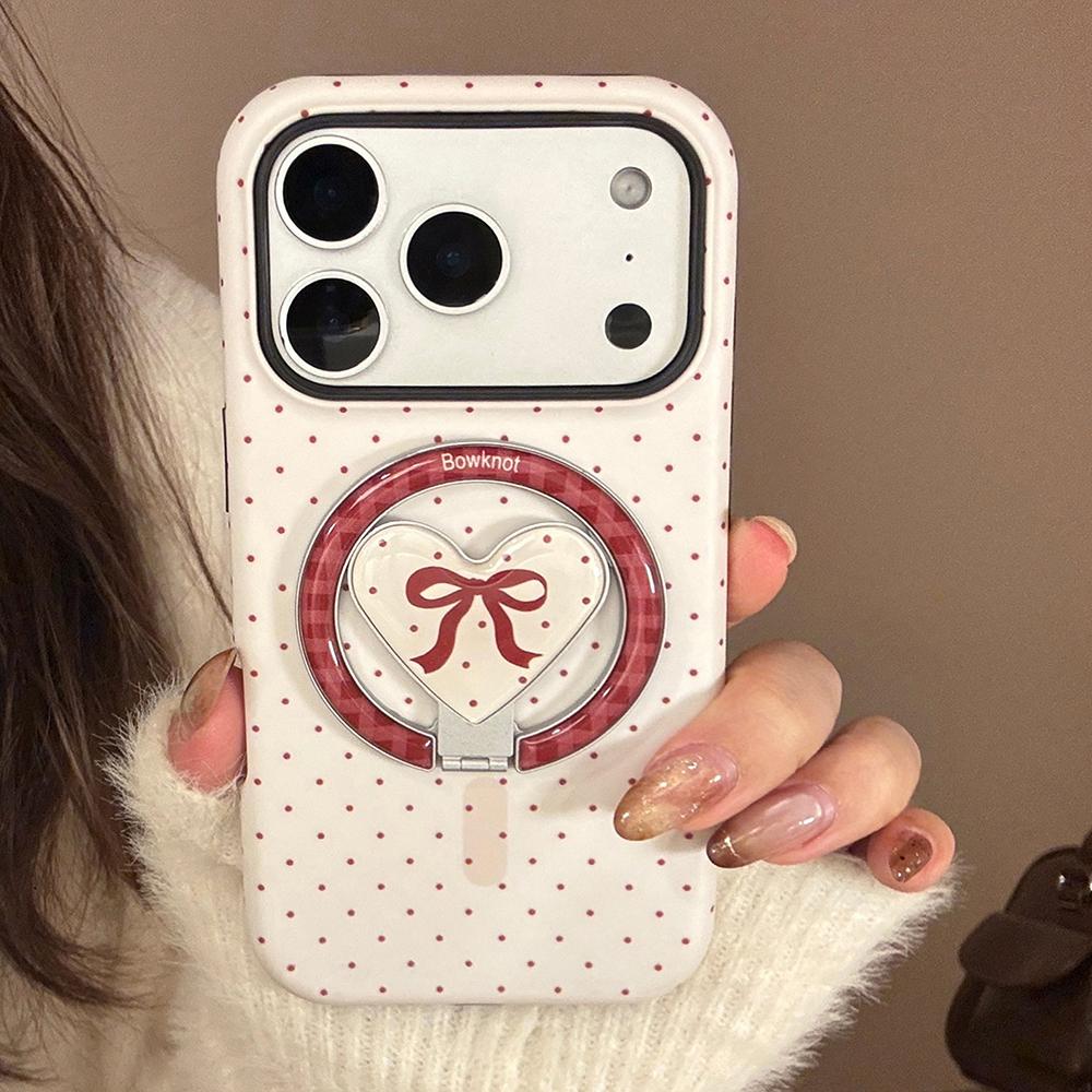 Full Screen Polka Dot Fold Love Heart Magnetic Holder Case for iPhone 13 14 15 16 17 Pro Max Air Shockproof Cover for Magsafe