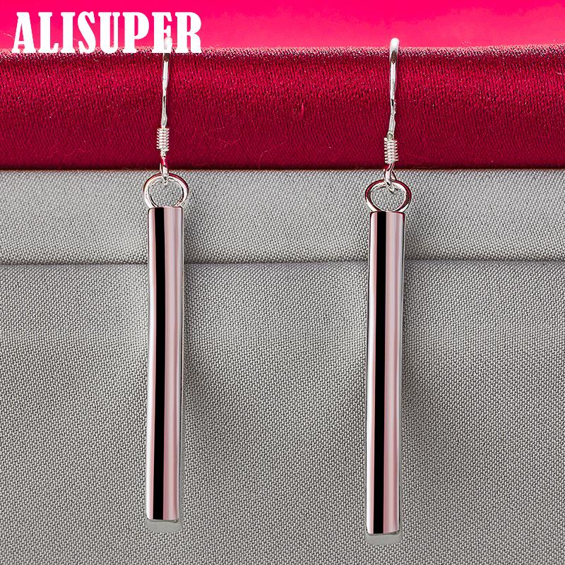 925 Sterling Silber quadratische Säule Tropfenohrringe Schmuck