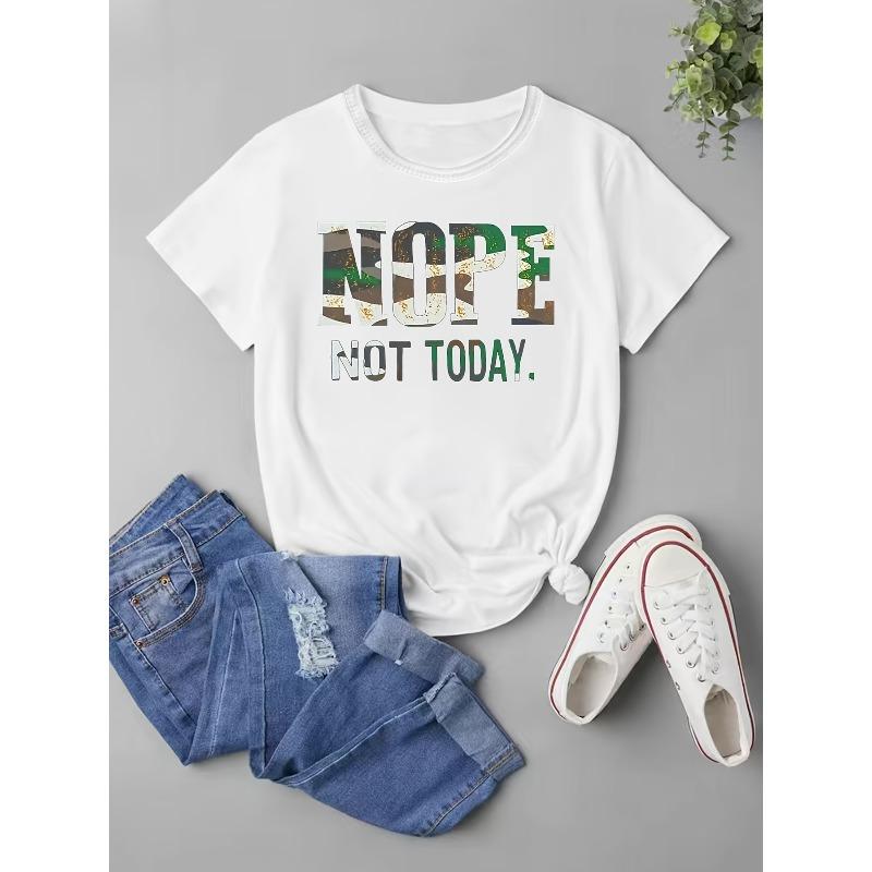 European Size Womens Plus Size Printed Round Neck T Shirt