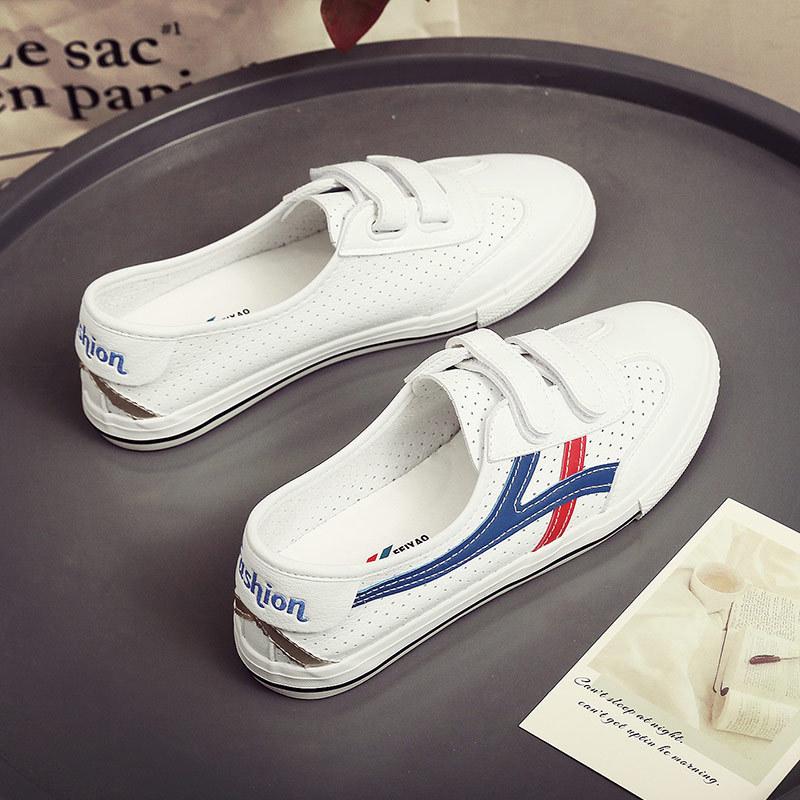 Dámské prodyšné nízké bílé plátěné slip-on tenisky na suchý zip pro volný čas 2025