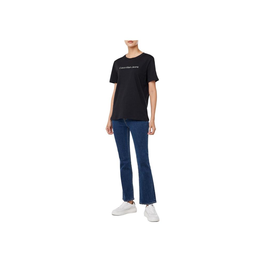 Calvin Klein Logo Round Neck Short Sleeve T-Shirt Women Tops Black 47AB805-UB1