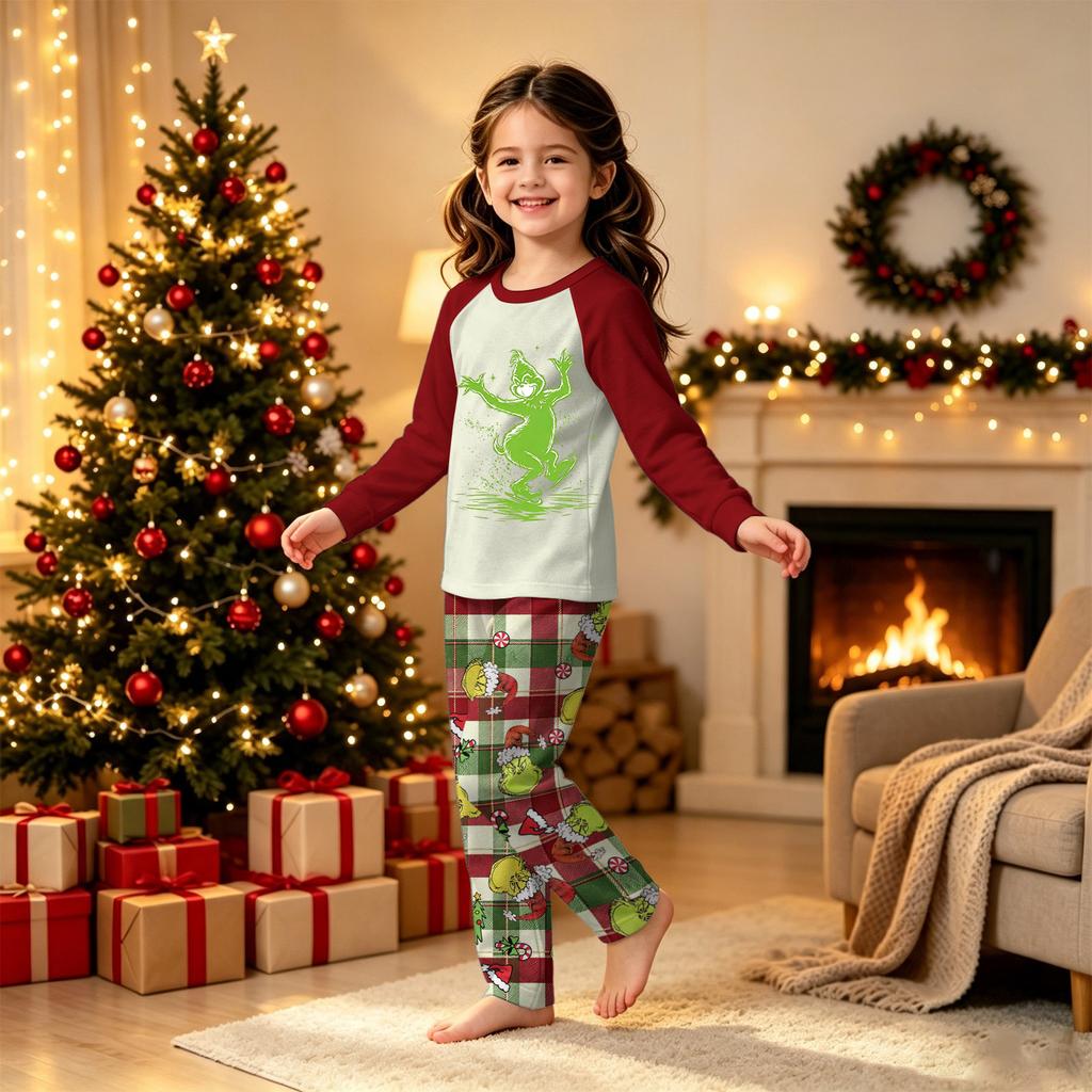 Matching Family Christmas Loungewear Set, Long Sleeve Neck Printed Top and Pants for Men Women and Kids