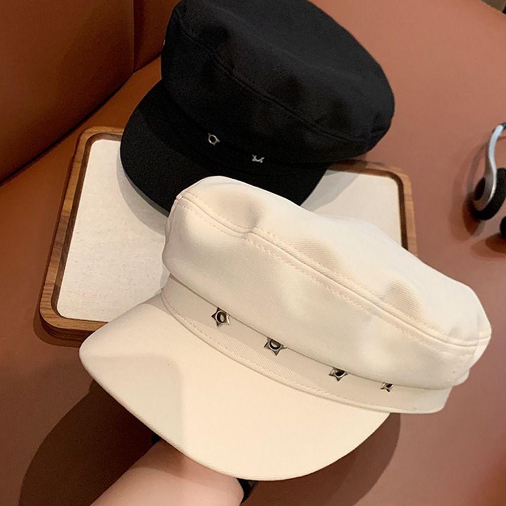 Flat Top Octagonal Cap Vintage Newsboy Hats Casual Star Hole Berets  Girls