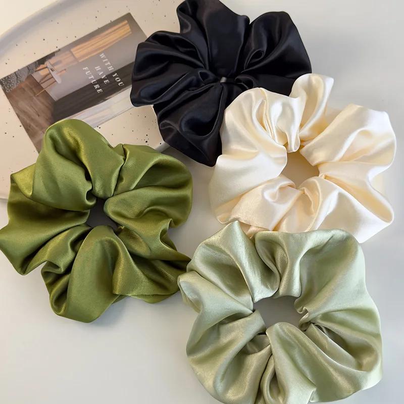 Spring/summer Freshen Green Satin Hair Scrunchies Headband for Women Girl Sweet Lovely Head Rope Rubber Bands Female Accessories