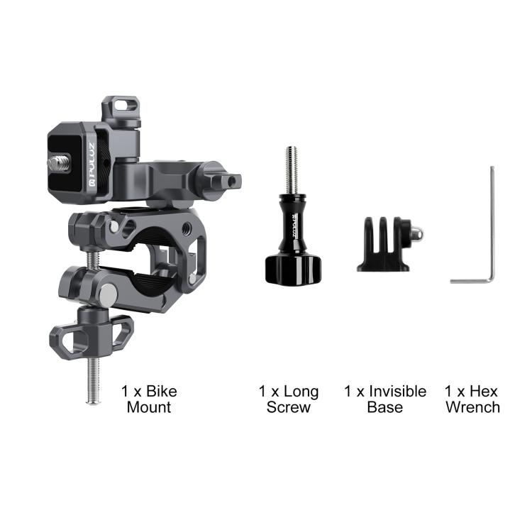PULUZ Grey 3‑Way Aluminum‑Alloy Handlebar Mount, Dual‑Lock Dampened Bracket for Motorcycle & Bicycle Panoramic / Action Cameras