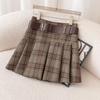 2025 Women's High Waist Brown Plaid Pleated Skirt - Slimming College Style Autumn Short Skirt