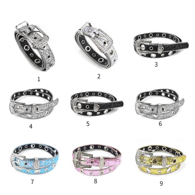 Teens Full Sequins Belt for Jeans Adjustable Pin Buckle Waist Belt Rhinestone Buckle Wide Waist Belt Ladies Skirt Belt