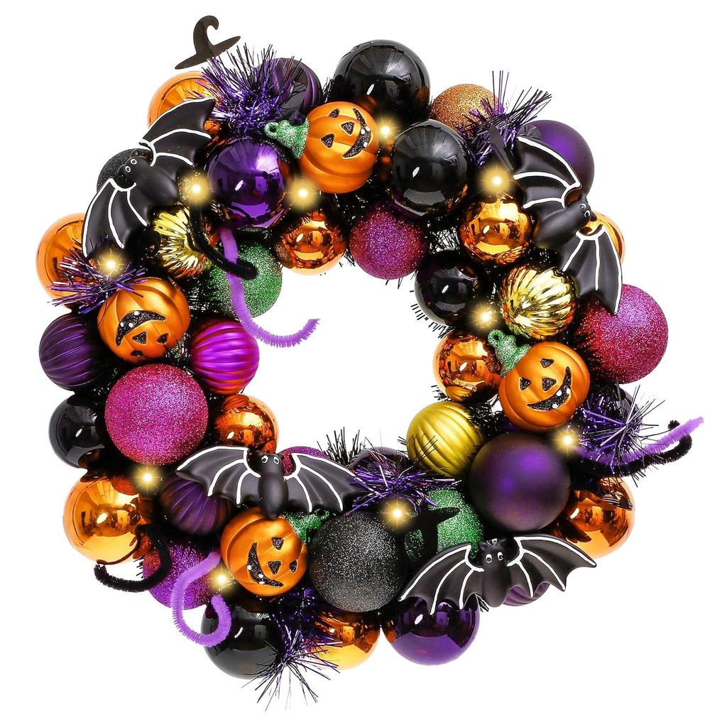 Valery Madelyn Halloween decoration wreath 30cm diameter 10 LED lights entrance wall hanging