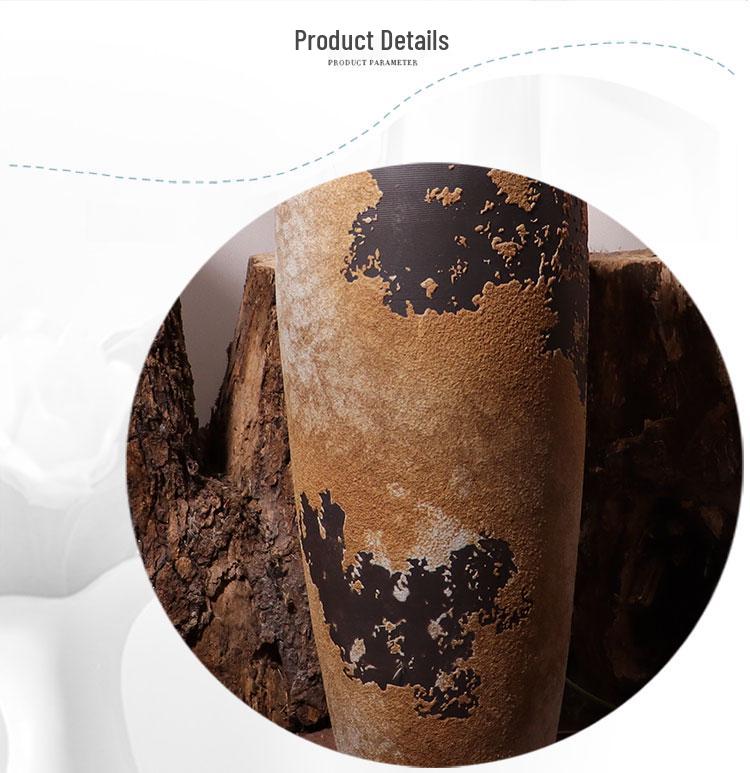 Wabi-Sabi Style Ceramic Floor Vase: Retro Ornament for Dried or Hydroponic Flowers, Perfect for Living Room or Desktop Arrangement.