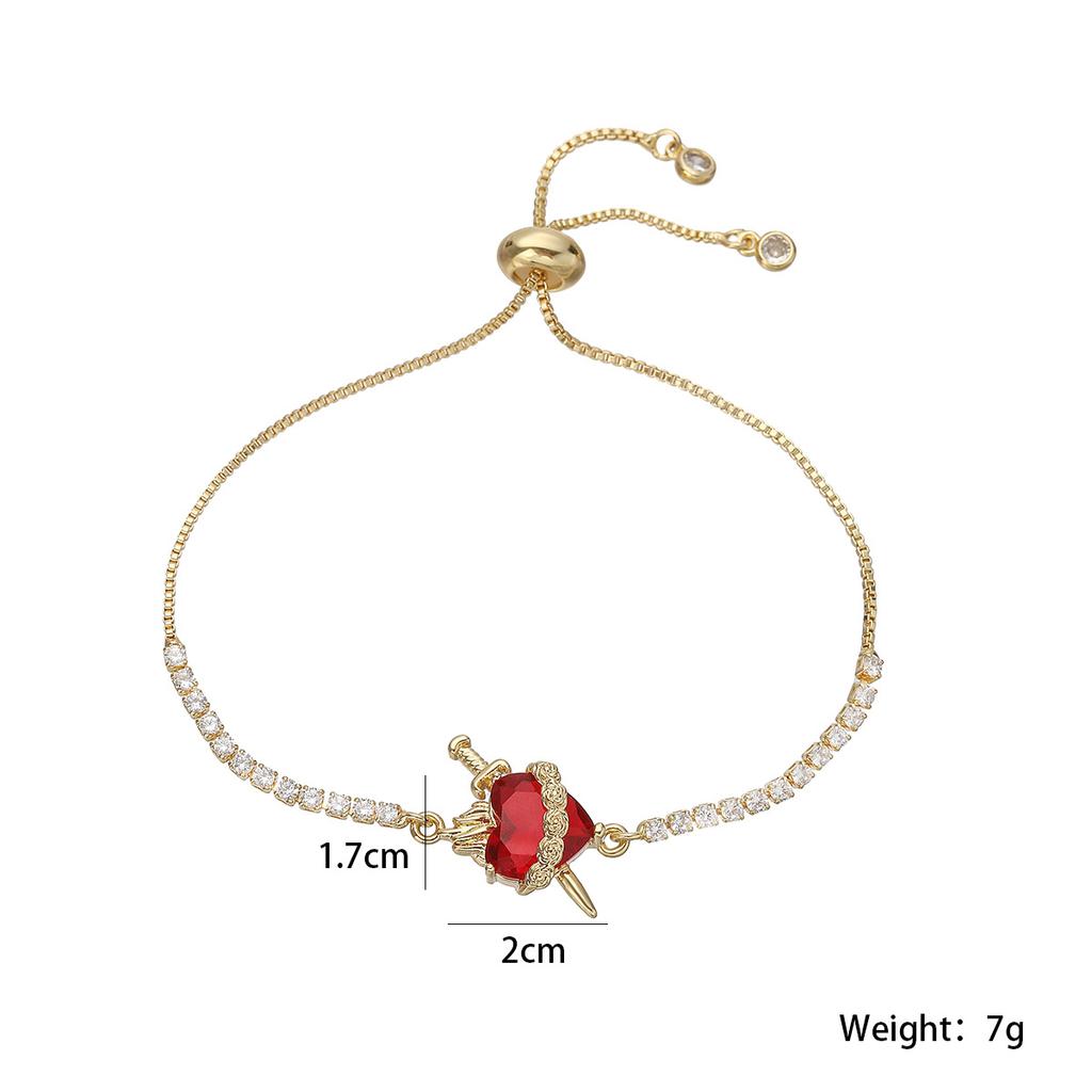 NEWBUY New Arrival Bling Bling Cubic Zirconia Chain Red Crystal Heart Charm Bracelets For Women Party Jewelry