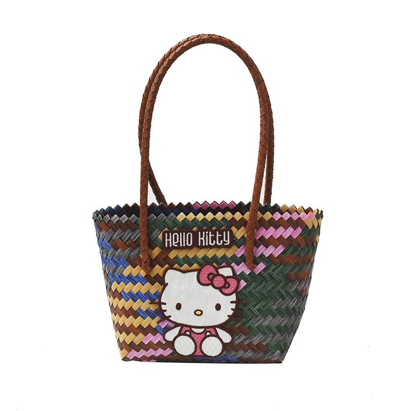 Summer New Straw Bag Shoulder Bucket Bag Casual Versatile Woven Bag Seaside Vacation Beach Bag