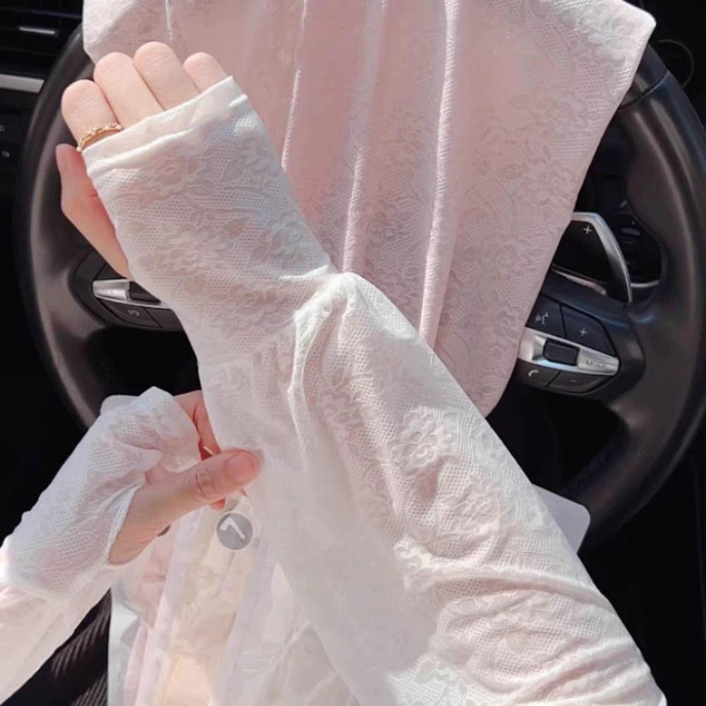 Flower Lace Ice Silk Sleeves Anti-UV Cycling Gloves Cute Sunscreen Sleeve Summer