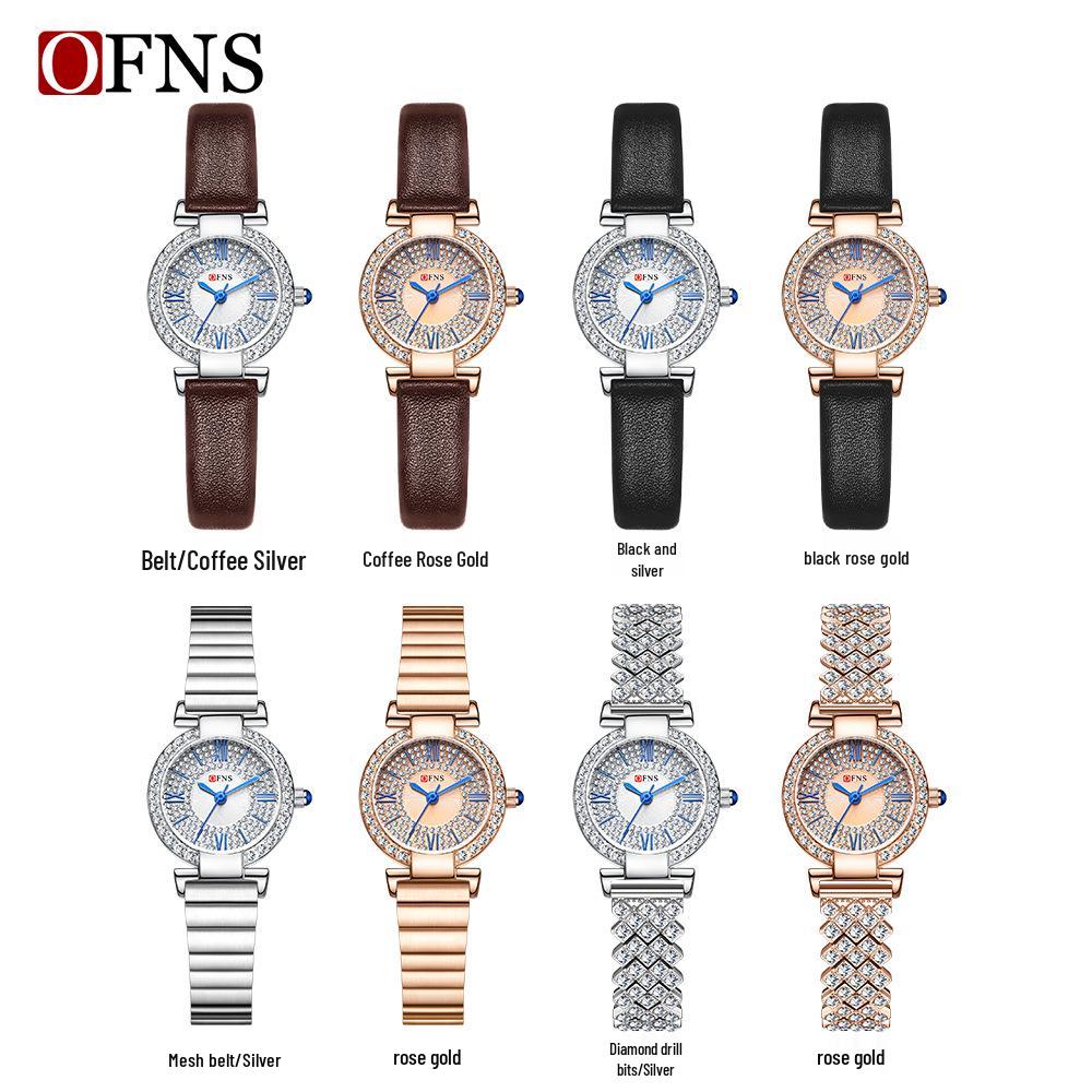 Oufanny Women's Retro Quartz Watch: Waterproof, Small Dial, Diamond Inlaid, Simple Design.