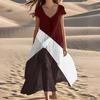 Women's Summer Fashion V-Neck Beach Long Short Sleeve Striped Geometric Print Dresses