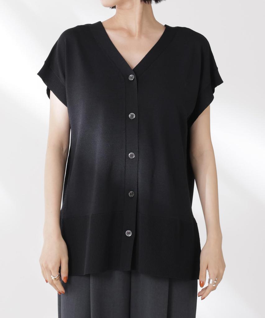 Nano Universe Multifunctional Strong Twist French Sleeve Front and F Women's Knit, 2-Way Back, 010, Black, 673-5222308
