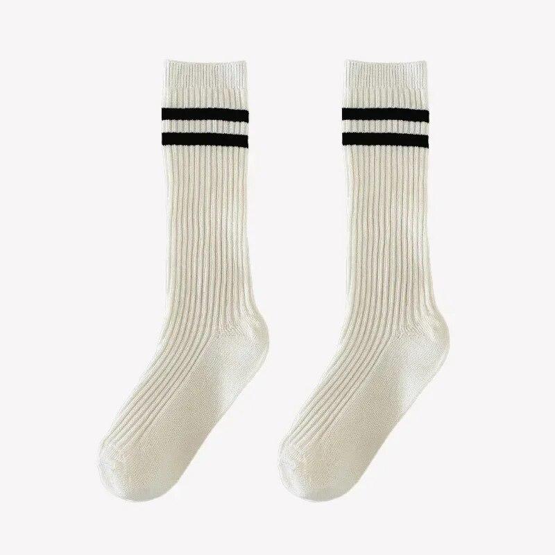 1 Pair Fashion School Sock for Kids Boy Girl Simplicity Solid Color Striped Calf Sock for ChildrenSpring Autumn Soft Cotton Sock