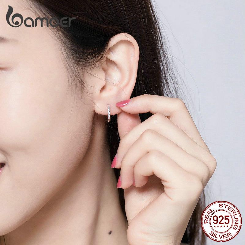 BAMOER Gold Hoop Earrings for Women 925 Silver Minimalist Simple Circle Earing Real Silver Korean Fashion Jewelry