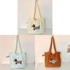 Japanese Cute Embroidered Dog Canvas Bag For Women With Large Capacity And Tote Style