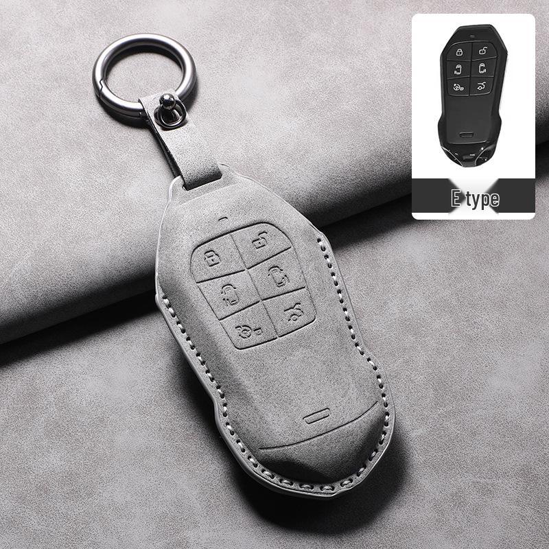 2026 Xiaopeng X9 Leather Key Case – Cowhide Car Interior Key Bag with Buckle Chain