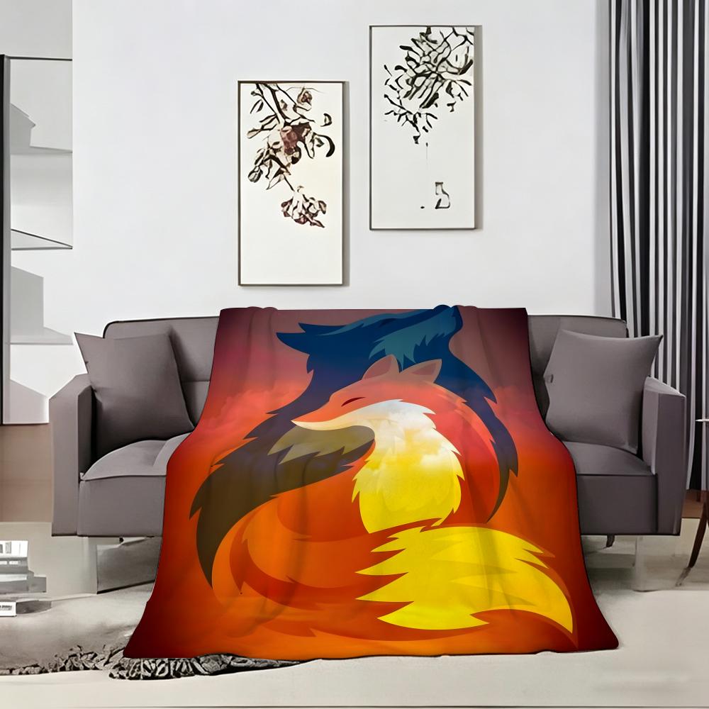Cute Cartoon fox Throw Lightweight 240g Flannel Blanket Soft Skin-friendly for Summer Cooling
