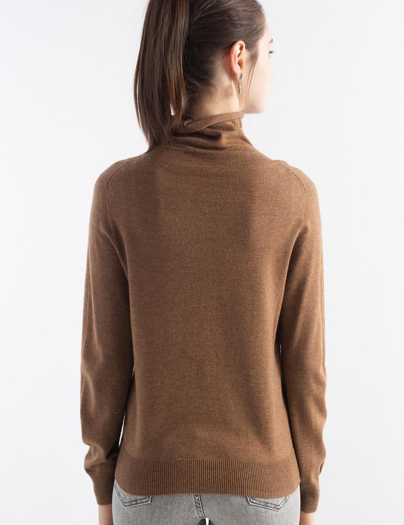 Women's Long-Sleeve Wool Base Layer Shirt with Pile Collar - Versatile Knit for Autumn/Winter