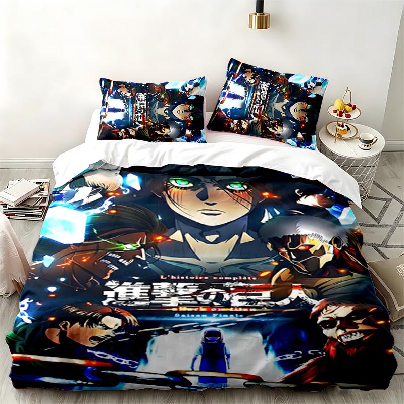 Attack On Titan 3pc Set Perfect for Bedroom Use Comfortable Bedding Set Includes a Duvet Cover and Two Pillowcases Ideal Birthday or Christmas Gift