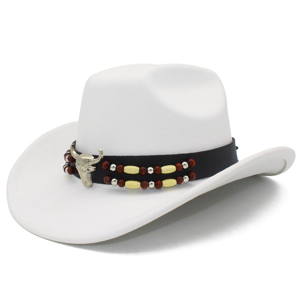 European and American Retro Ethnic Style Suede Top Hat Fashion Big Eaves Western Cowboy Hat Personalized Bull Head Tibetan Jazz Hat