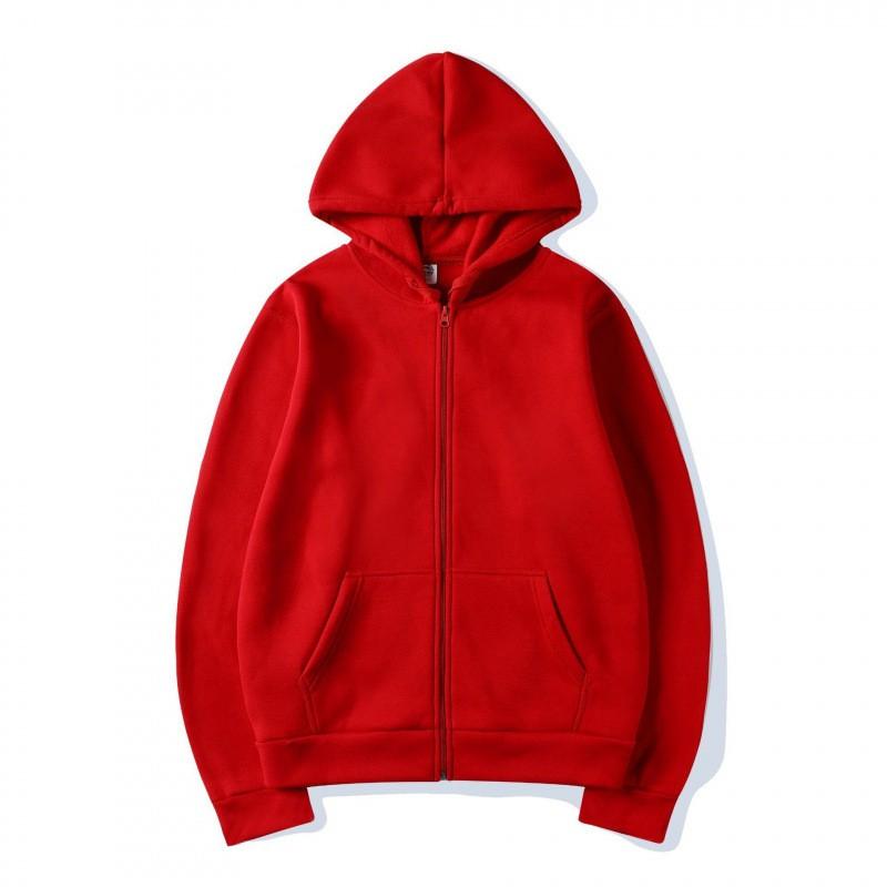 Unisex Hooded Zip-Up Sweatshirt Solid Color Casual Long Sleeve Pullover Winter Loose Fit