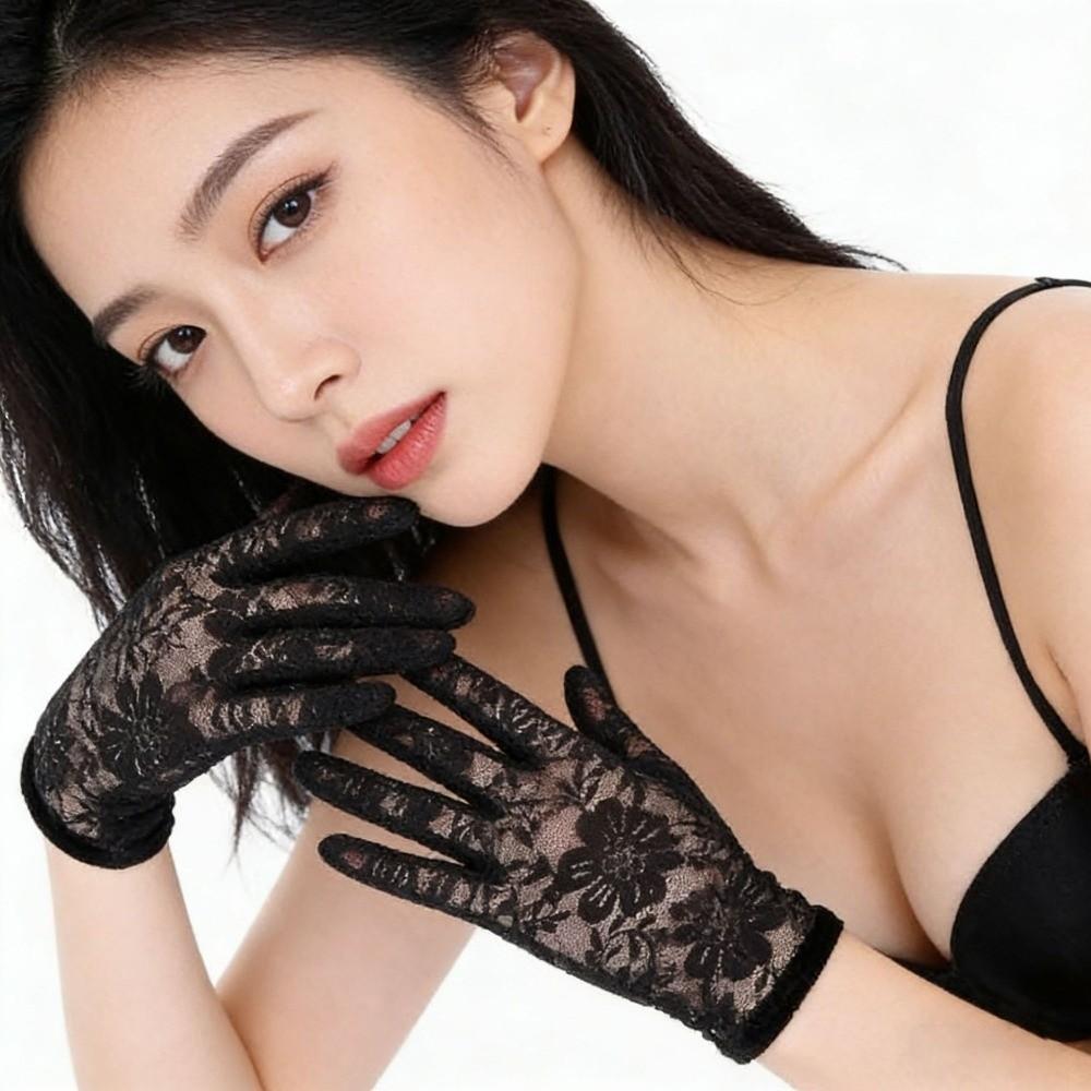 Solid Color Lace Short Gloves High Elasticity Bridal Gloves Elegant Sun Protection Gloves Outdoor