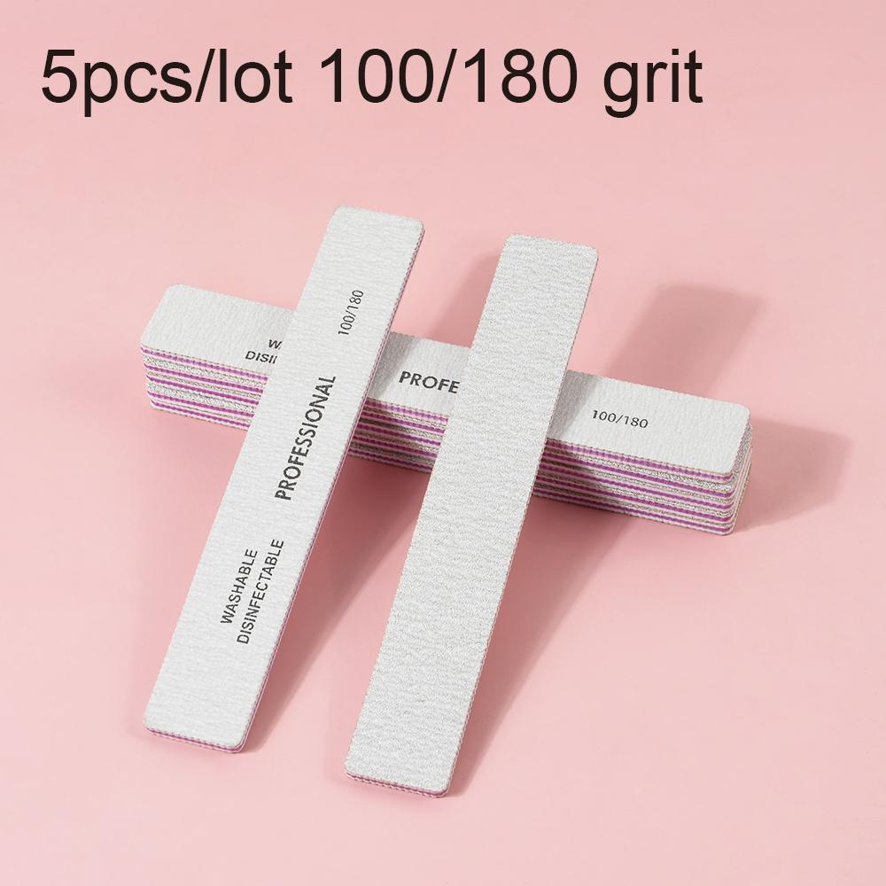 

5 шт. Профессиональная квадратная пилочка для ногтей 100/180 наждачная бумага известь и угловая шлифовка полировальные пилки оборудование для ногтей маникюрный баф NailTool