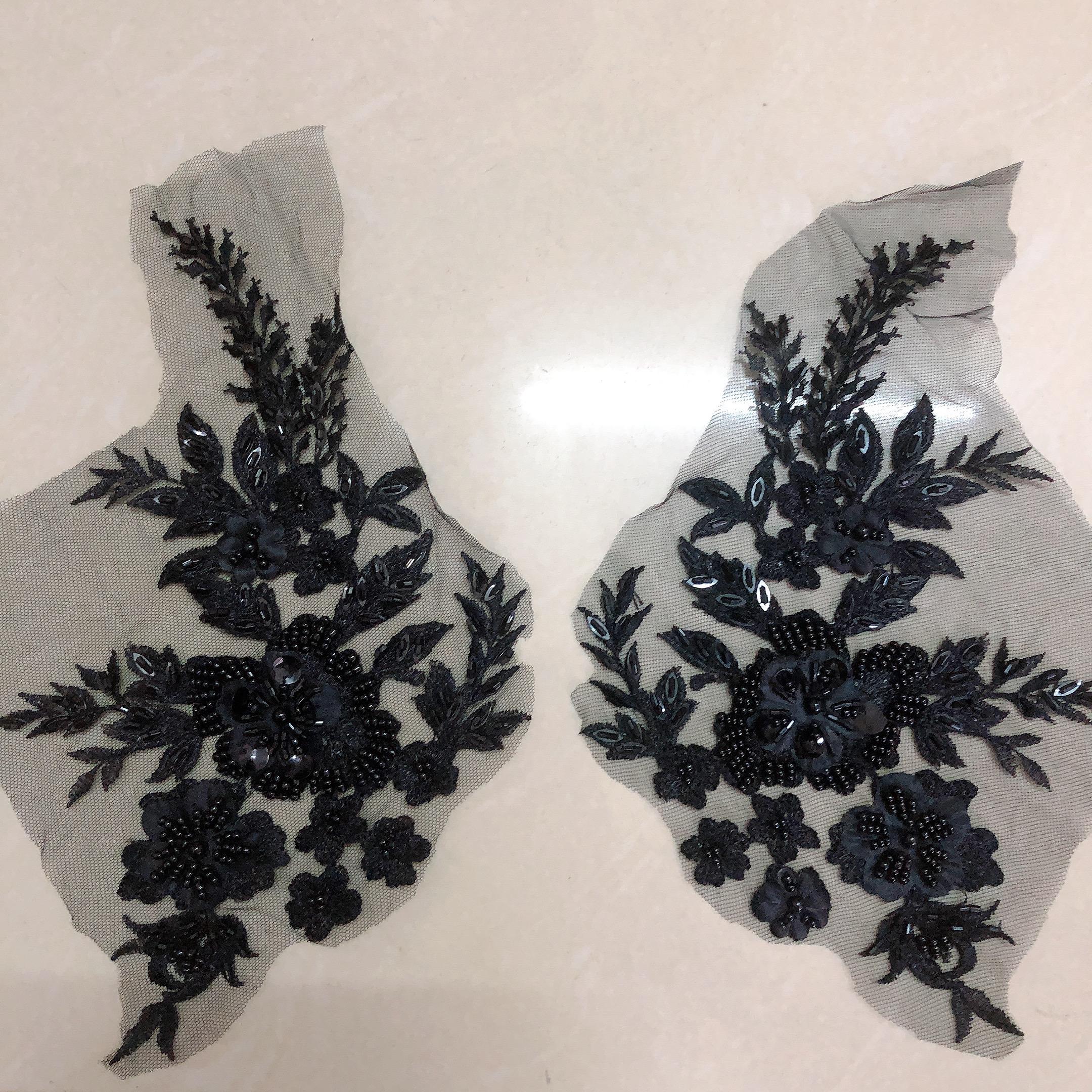 Hot Selling 3D Floral Embroidery Lace Applique Fully Beaded for Dresses LT2468A чёрный